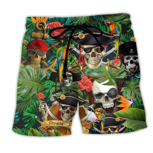 Pirate Skull Tropical Floral - Beach Short