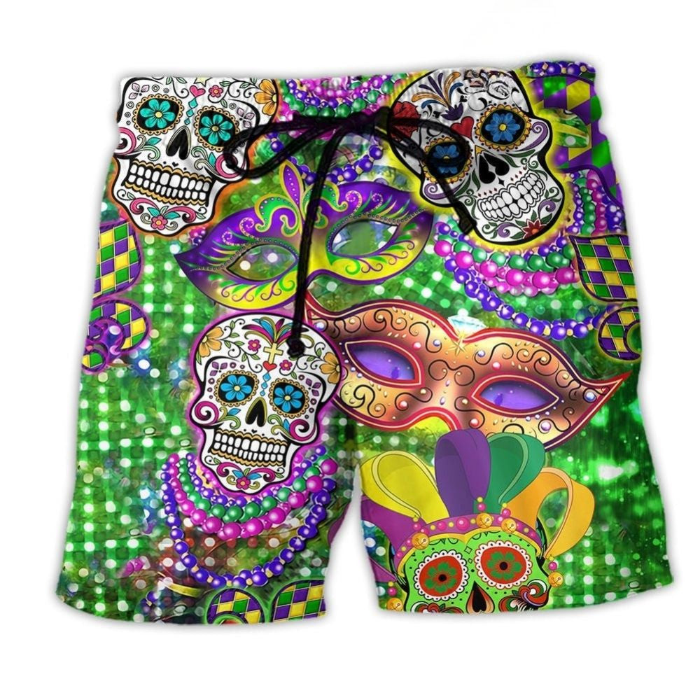 Mardi Gras Sugar Skull Color - Beach Short