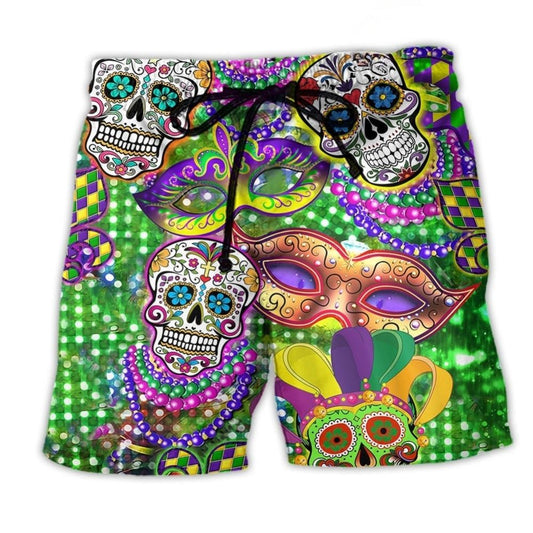 Mardi Gras Sugar Skull Color - Beach Short