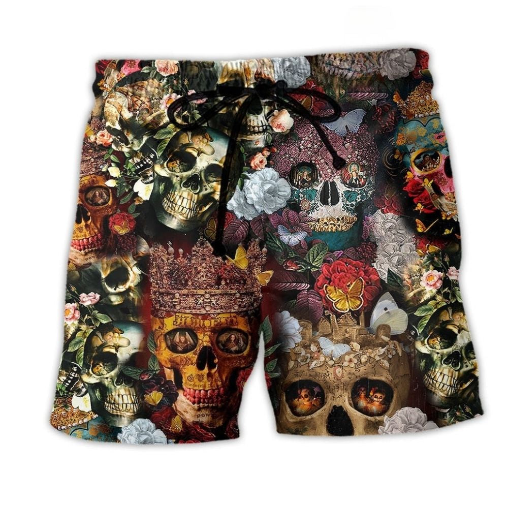Skull Queen Floral Love Art - Beach Short
