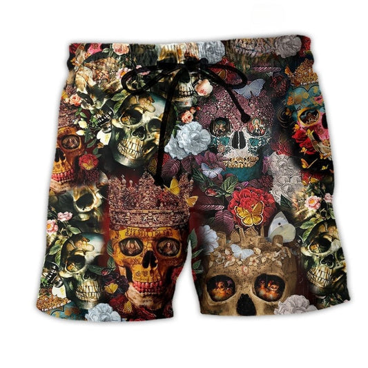 Skull Queen Floral Love Art - Beach Short