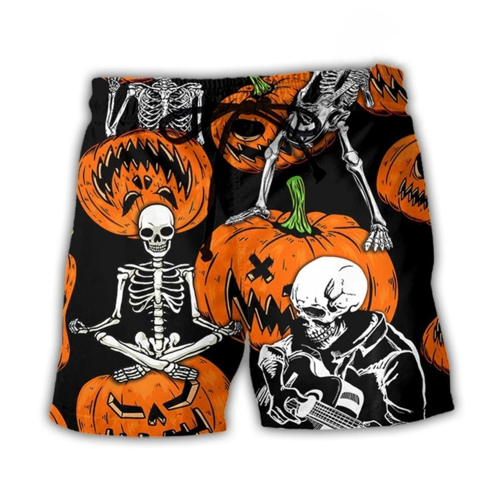 Halloween Skeleton Pumpkin Art - Beach Short