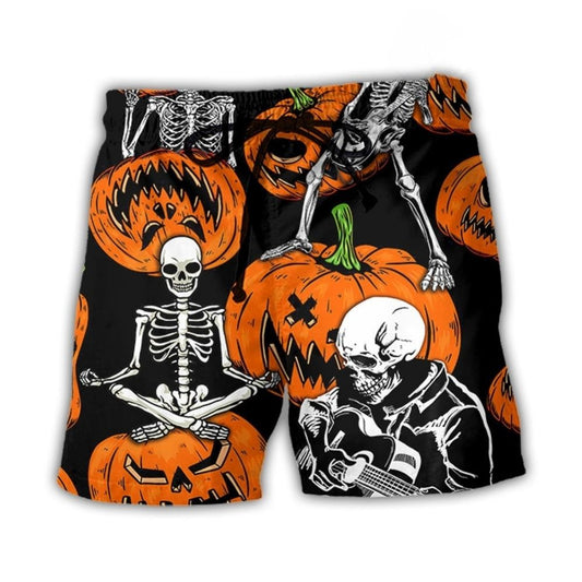 Halloween Skeleton Pumpkin Art - Beach Short