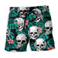 Skull Tropical Floral Leaf - Beach Short