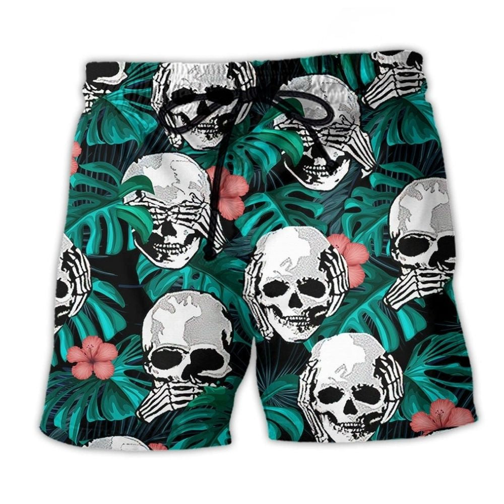 Skull Tropical Floral Leaf - Beach Short
