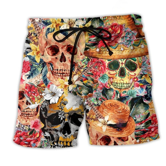 Floral Skull Beauty Art - Beach Short