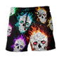 Fire Colorful Skull Smile Art - Beach Short