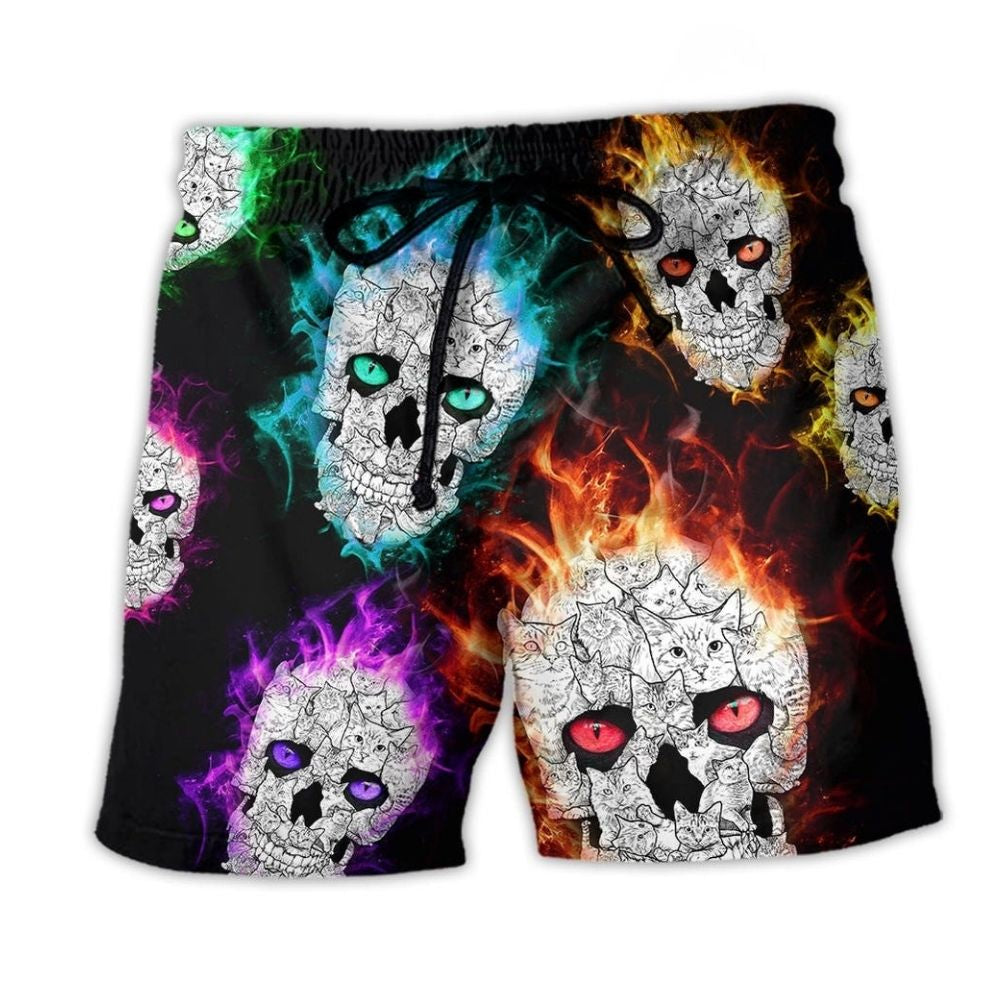 Fire Colorful Skull Smile Art - Beach Short