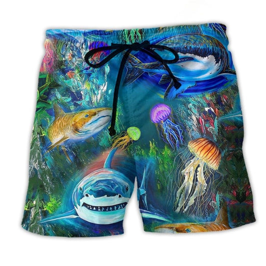 Shark Over Ocean Life Art - Beach Short