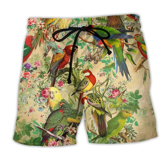 Parrot Vintage Floral Color Art - Beach Short