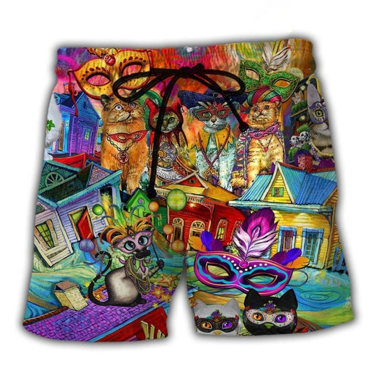 Mardi Gras Cats Festival Art - Beach Short