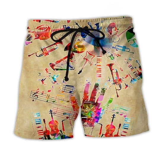 Vintage Music Instrument Art - Beach Short