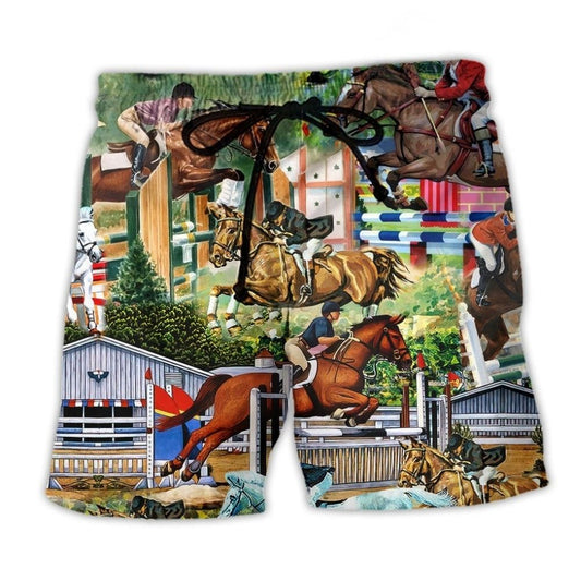 Horse Human Racing Bond Art - Beach Short