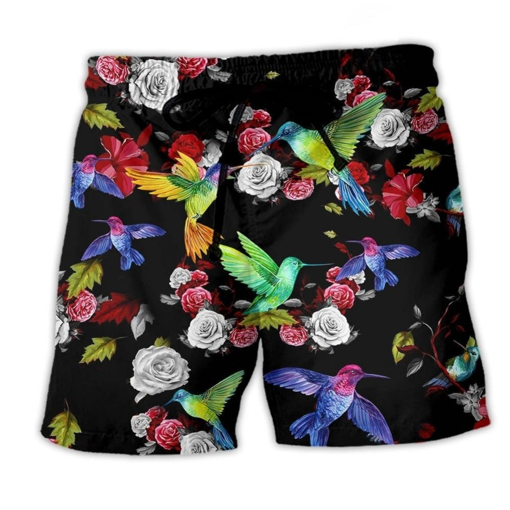 Hummingbird Floral Beauty Art - Beach Short