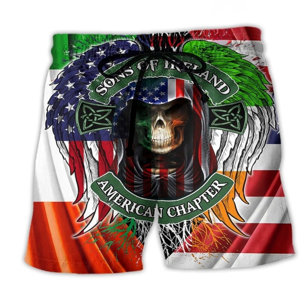 Irish Pride Skull St Patrick Art - Beach Short