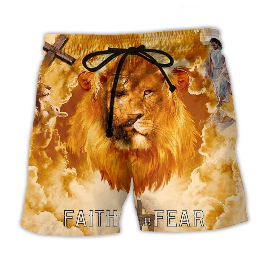 Jesus Lion Faith Over Fear - Beach Short
