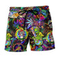 Hippie Alien Peace Color Art - Beach Short