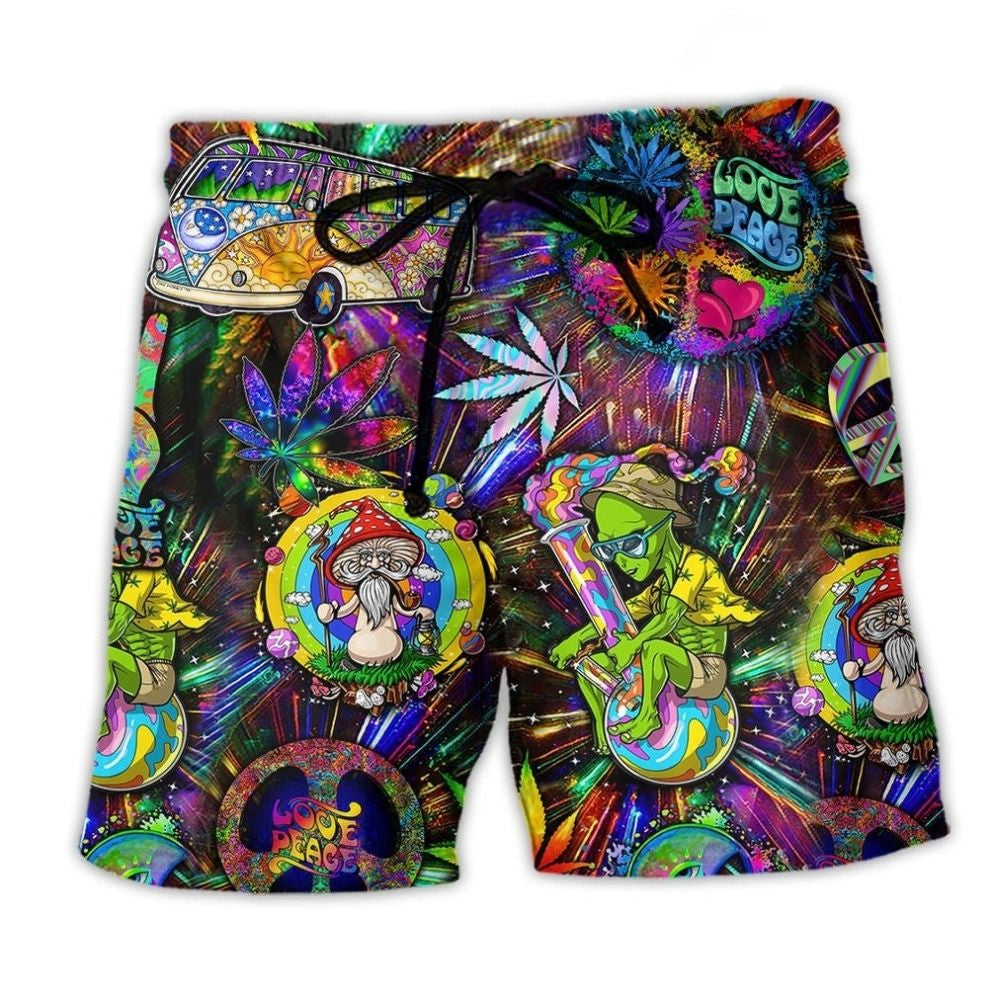 Hippie Alien Peace Color Art - Beach Short