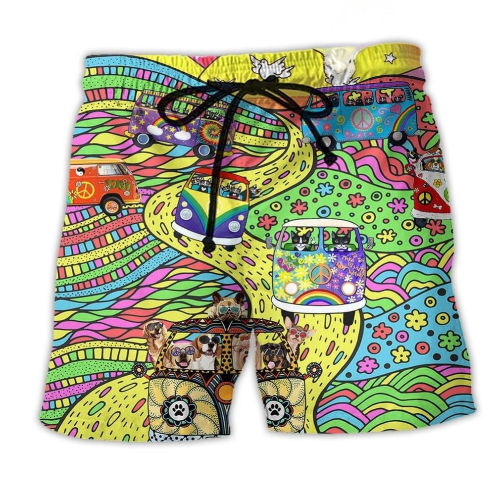 Hippie Dogs Cats Peace Life - Beach Short