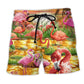 Flamingo Romantic Sunset Art - Beach Short