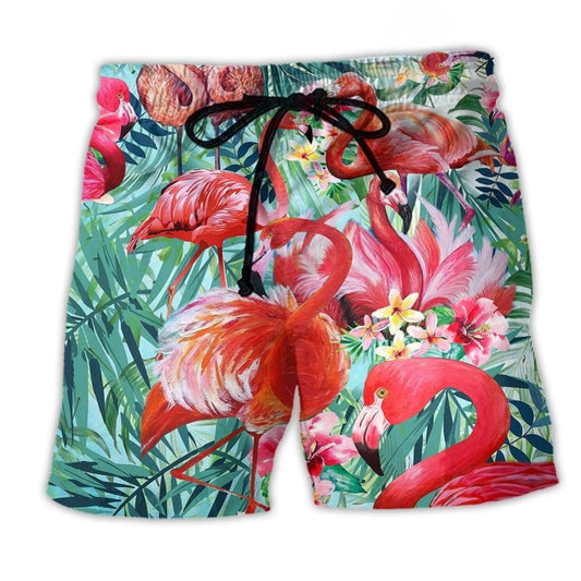 Pink Flamingo Love Color Art - Beach Short