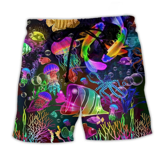 Rainbow Fish Neon Art - Beach Short