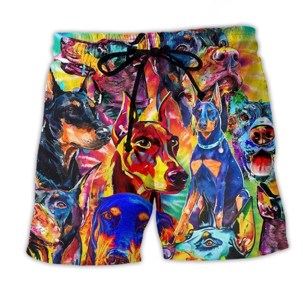 Colorful Doberman Dog Art - Beach Short