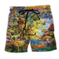 Colorful Dinosaur World Art - Beach Short