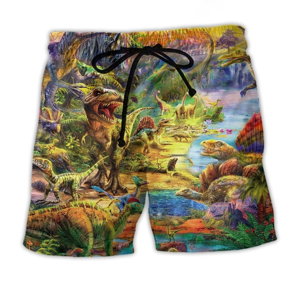 Colorful Dinosaur World Art - Beach Short