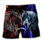 Dragon And Wolf Red Blue Art - Beach Short