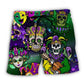 Mardi Gras Skull Green Art - Beach Short
