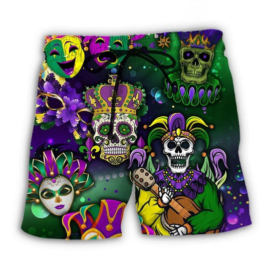Mardi Gras Skull Green Art - Beach Short