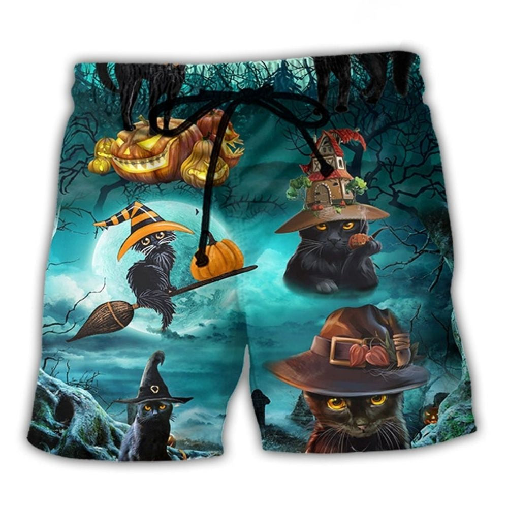 Halloween Black Cat Pumpkin Style - Beach Short