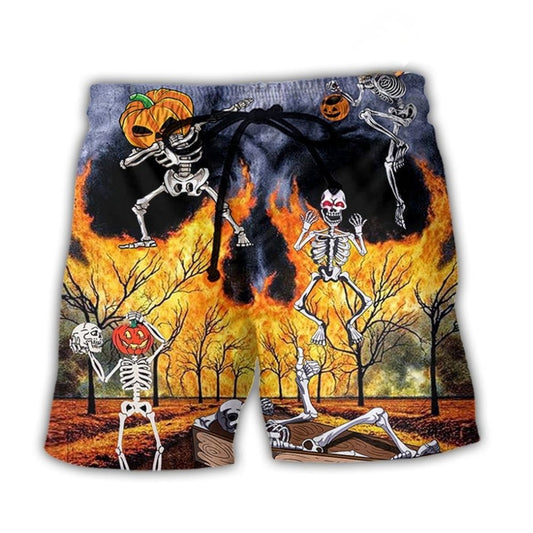 Halloween Skeleton Party Pumpkin - Beach Short