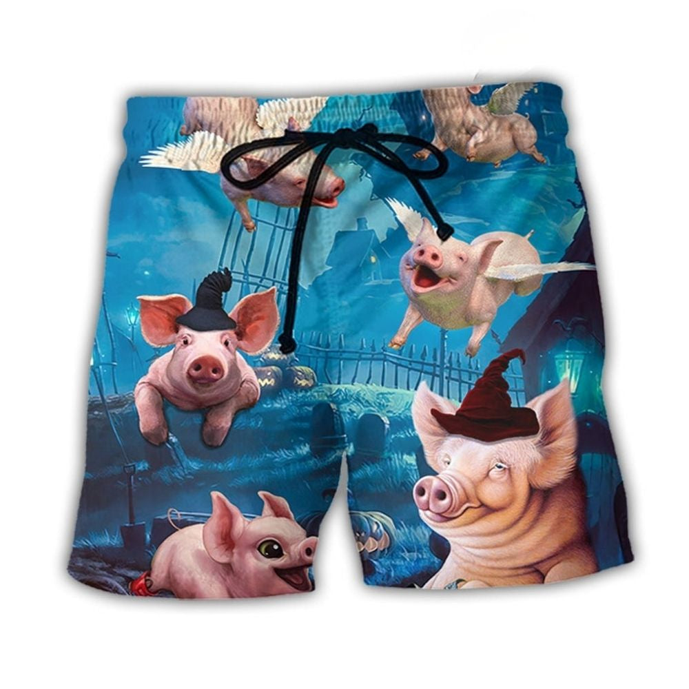 Halloween Flying Pig Pumpkin Art - Beach Short