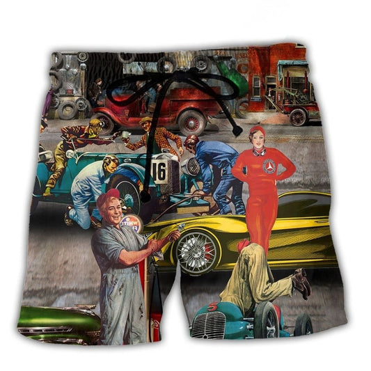 Retro Auto Mechanic Car - Beach Short