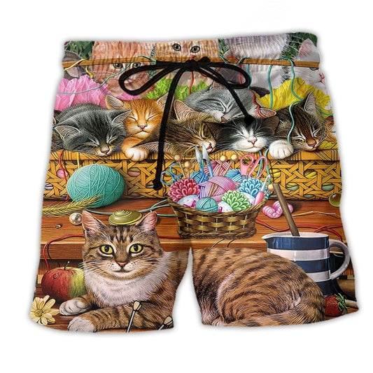 Cat Yarn Play Cute Art - Beach Short