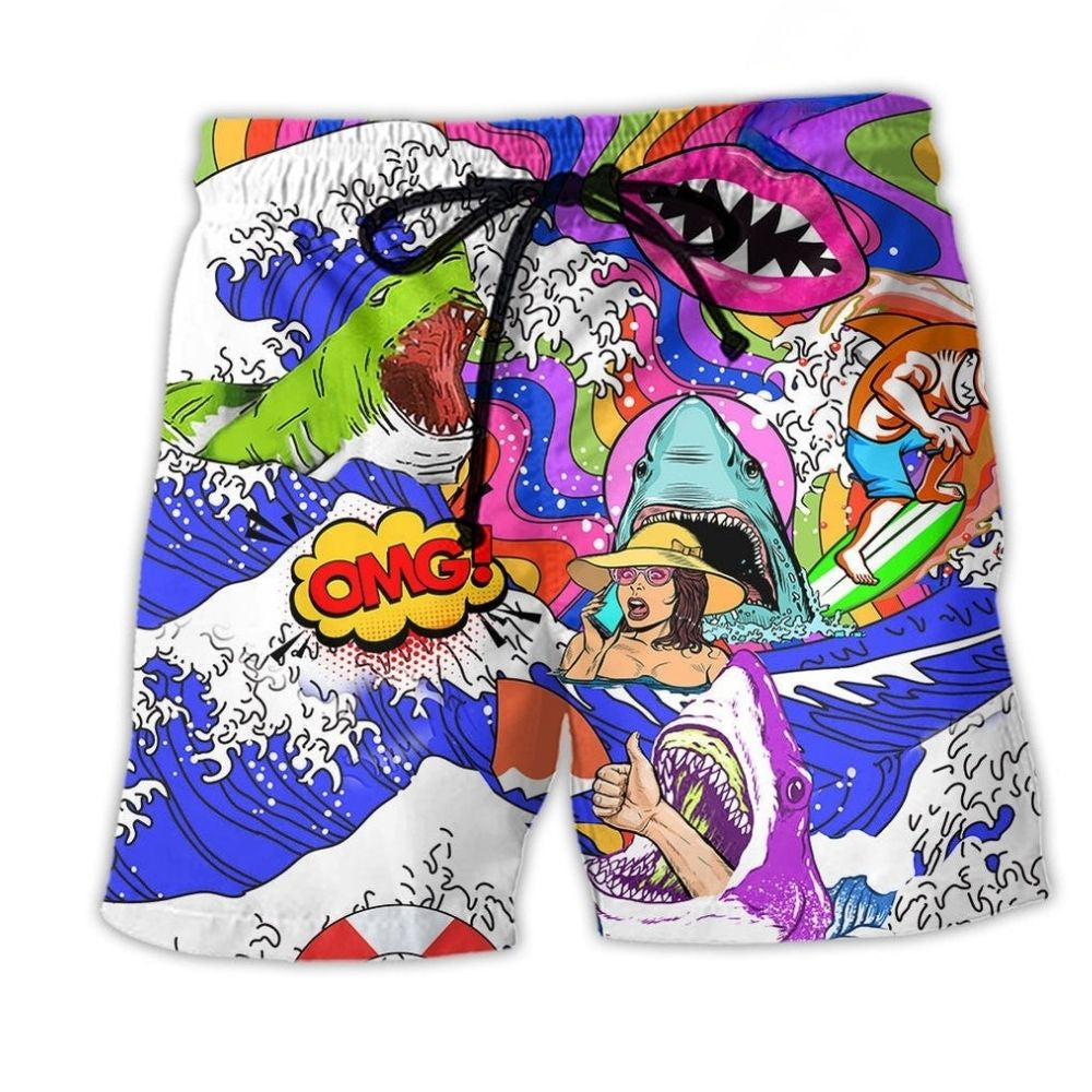 Hippie Shark And Girl Colorful Art – Beach Short
