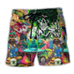 Hippie Skull Alien Color Mix Art – Beach Short