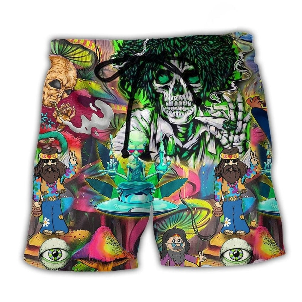 Hippie Skull Alien Color Mix Art – Beach Short