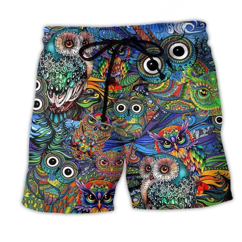 Hippie Owls Peaceful Life Color Art – Beach Short