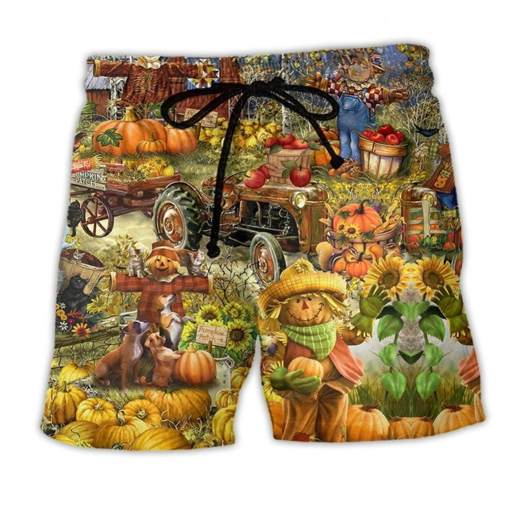 Halloween Smiling Pumpkin Fun Art – Beach Short