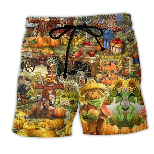 Halloween Smiling Pumpkin Fun Art – Beach Short