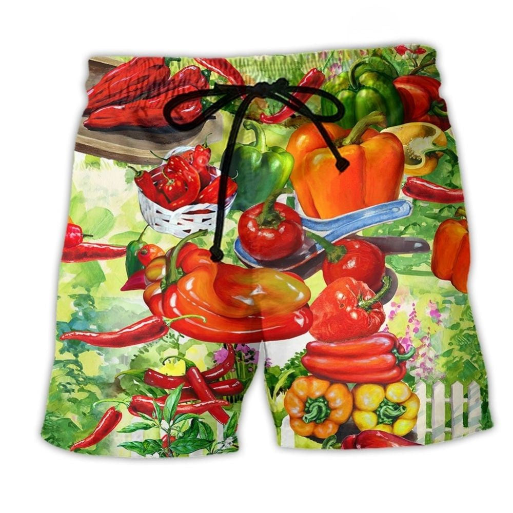 Bell Pepper And Chili Fresh Food Art – Beach Short
