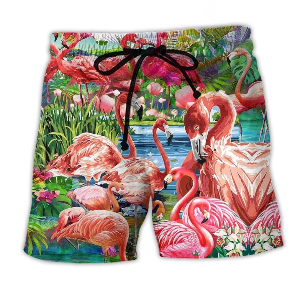 Flamingo Slow Down Lotus Zen Art – Beach Short