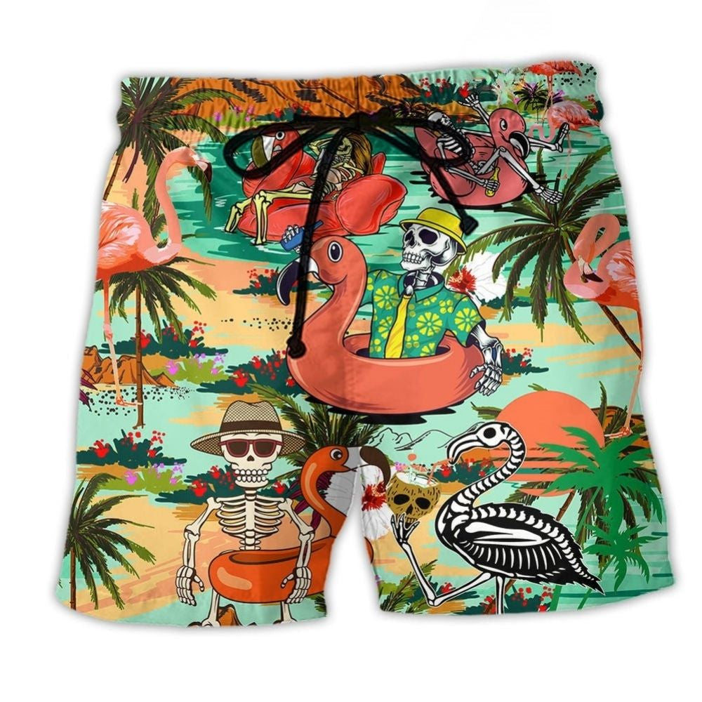 Flamingo Skull Tropical Hawaii Art – Beach Short
