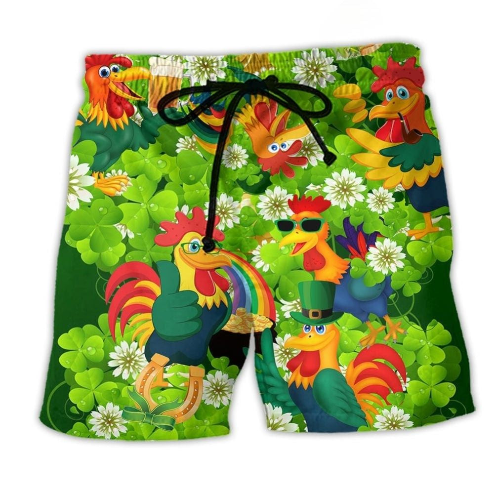 Lucky Rooster Shamrock Symbol Art – Beach Short