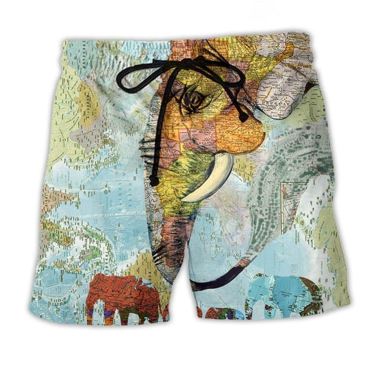 Elephant World Map Artistic Design – Beach Short
