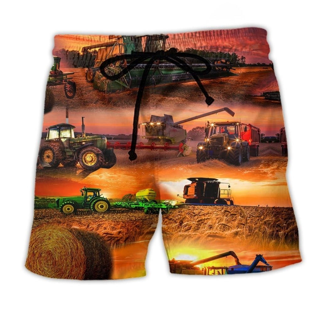 Tractor Harvest Season Farm Life Art – Beach Short