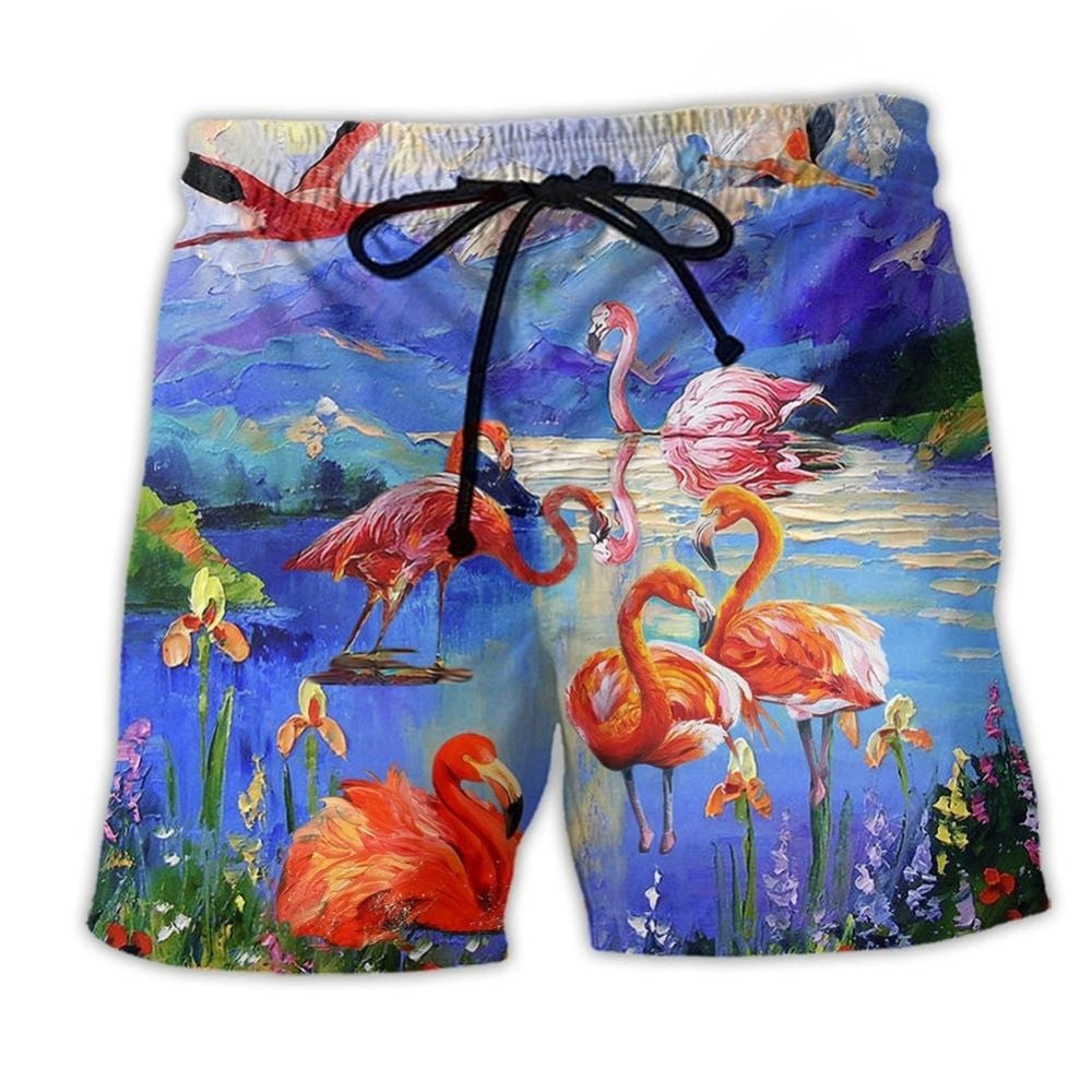 Flamingo Fly To Hawaii Floral Art – Beach Short